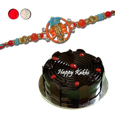 "Rakhi - FR- 8350 A (Single Rakhi), chocolate cake - 1kg - Click here to View more details about this Product